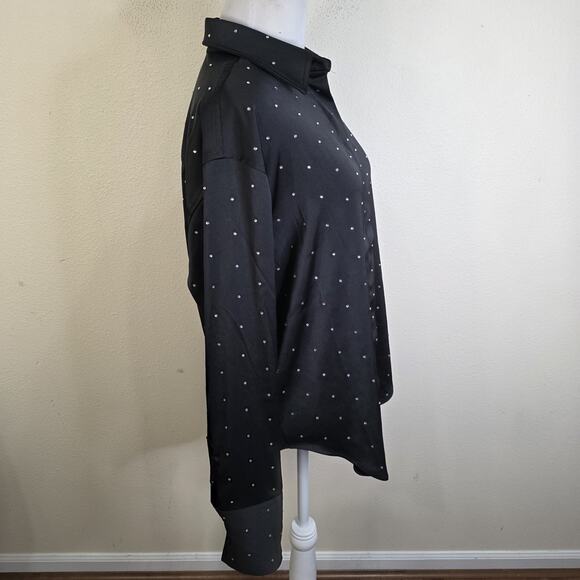 Good American Black Rhinestone Button Satin Oversized Shirt Size XXS/XS $159 - Picture 2 of 7